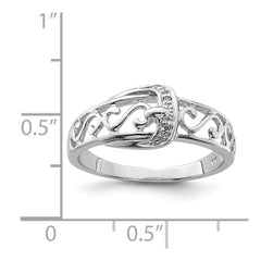 Sterling Silver Rhodium Plated Diamond Buckle Ring - 8