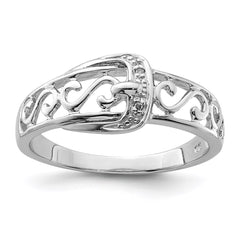 Sterling Silver Rhodium Plated Diamond Buckle Ring - 8