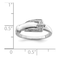 Sterling Silver Rhodium Plated Diamond Buckle Ring - 9