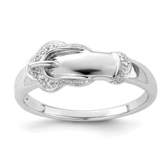 Sterling Silver Rhodium Plated Diamond Buckle Ring - 7