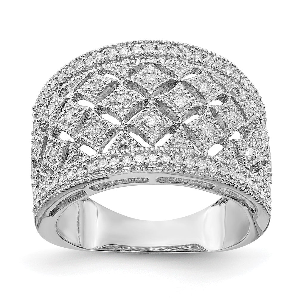 Sterling Silver Rhodium Plated Fancy Diamond Band - 6