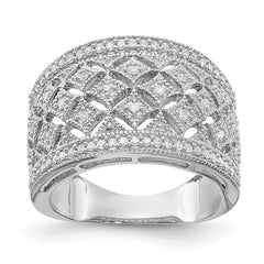 Sterling Silver Rhodium Plated Fancy Diamond Band - 6