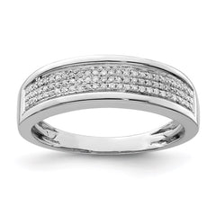 Sterling Silver Rhodium Plated Diam. Men's Band - 6