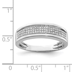 Sterling Silver Rhodium Plated Diam. Men's Band - 2