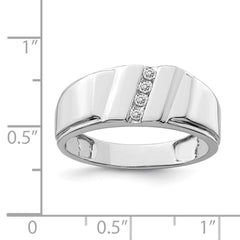 Sterling Silver Rhodium Plated Diamond Men's Ring - 13