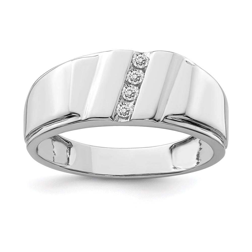 Sterling Silver Rhodium Plated Diamond Men's Ring - 13