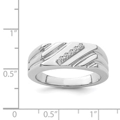 Sterling Silver Rhodium Plated Diamond Men's Ring - 10
