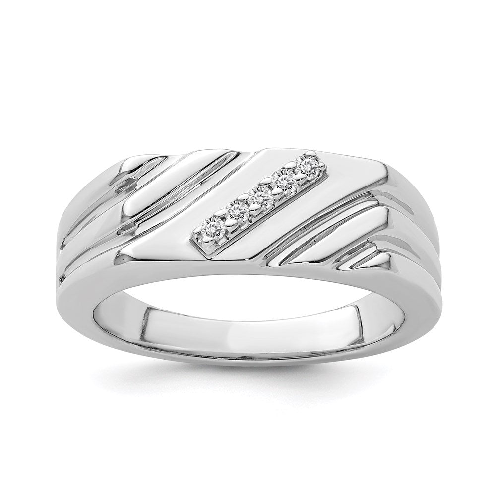 Sterling Silver Rhodium Plated Diamond Men's Ring - 10