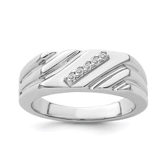 Sterling Silver Rhodium Plated Diamond Men's Ring - 14