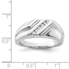 Sterling Silver Rhodium Plated Diamond Men's Ring - 15