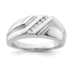 Sterling Silver Rhodium Plated Diamond Men's Ring - 15