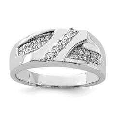 Sterling Silver Rhodium Plated Diamond Men's Ring - 17