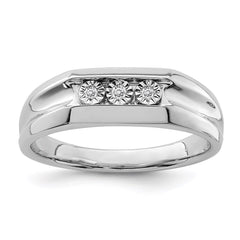 Sterling Silver Rhodium Plated Diamond Men's Ring - 12