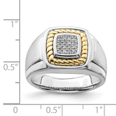 Sterling Silver Rhodium-plated w/10k Yellow Gold Mens Diamond Ring - 3