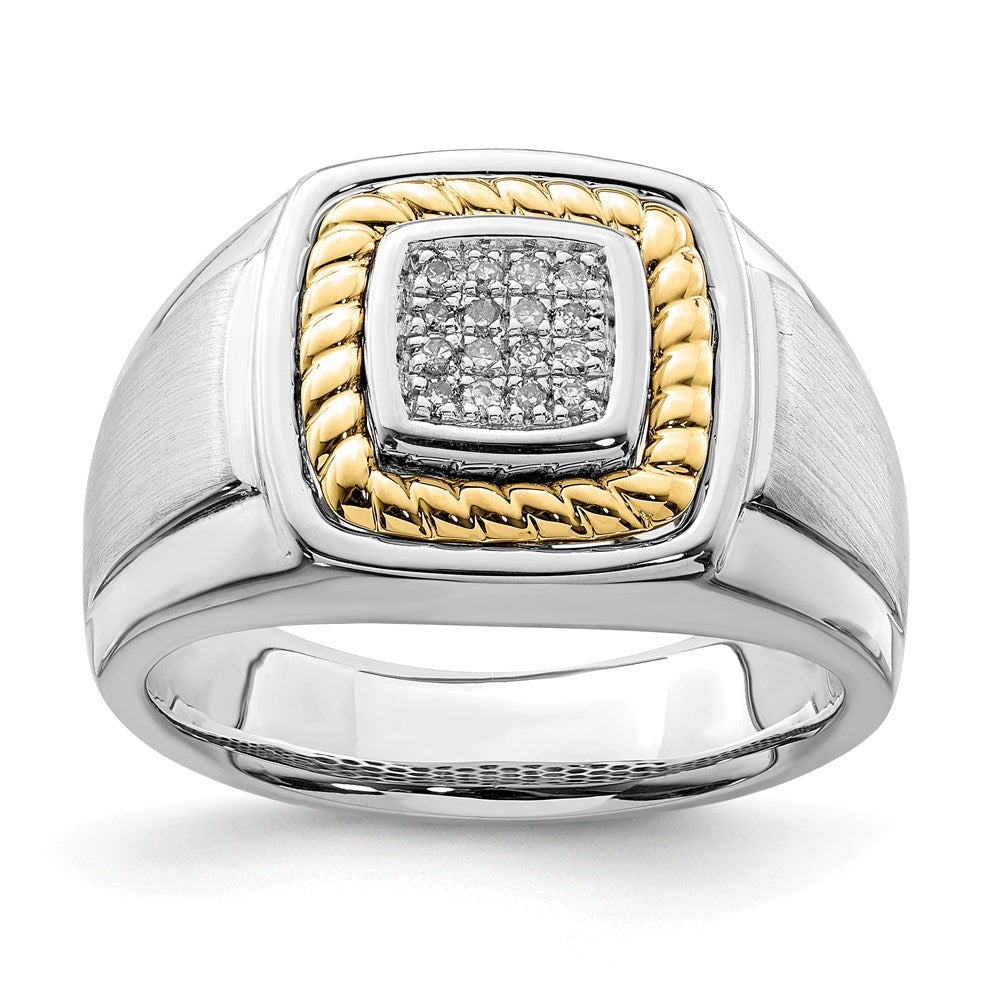 Sterling Silver Rhodium-plated w/10k Yellow Gold Mens Diamond Ring - 3