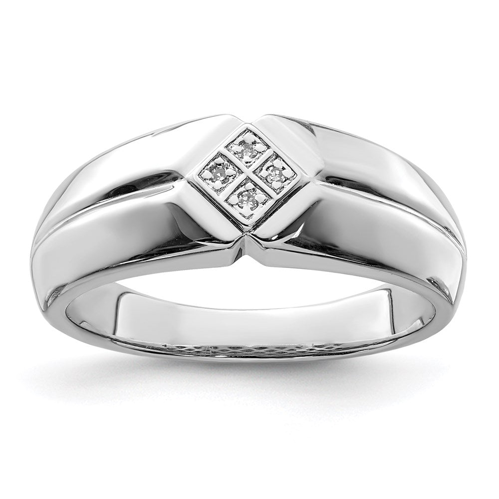 Sterling Silver Rhodium Plated Diam. Men's Ring - 3