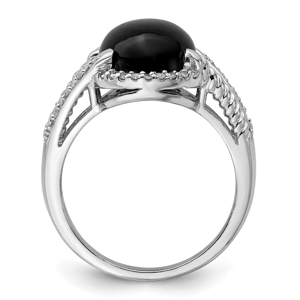 Sterling Silver Rhodium-plated Onyx and Diamond Ring - 6