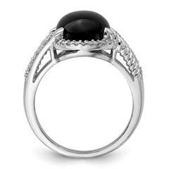 Sterling Silver Rhodium-plated Onyx and Diamond Ring - 6