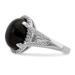 Sterling Silver Rhodium-plated Onyx and Diamond Ring - 5
