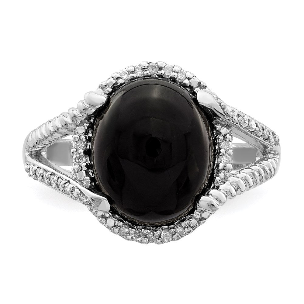 Sterling Silver Rhodium-plated Onyx and Diamond Ring - 5