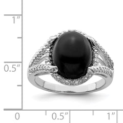 Sterling Silver Rhodium-plated Onyx and Diamond Ring - 5