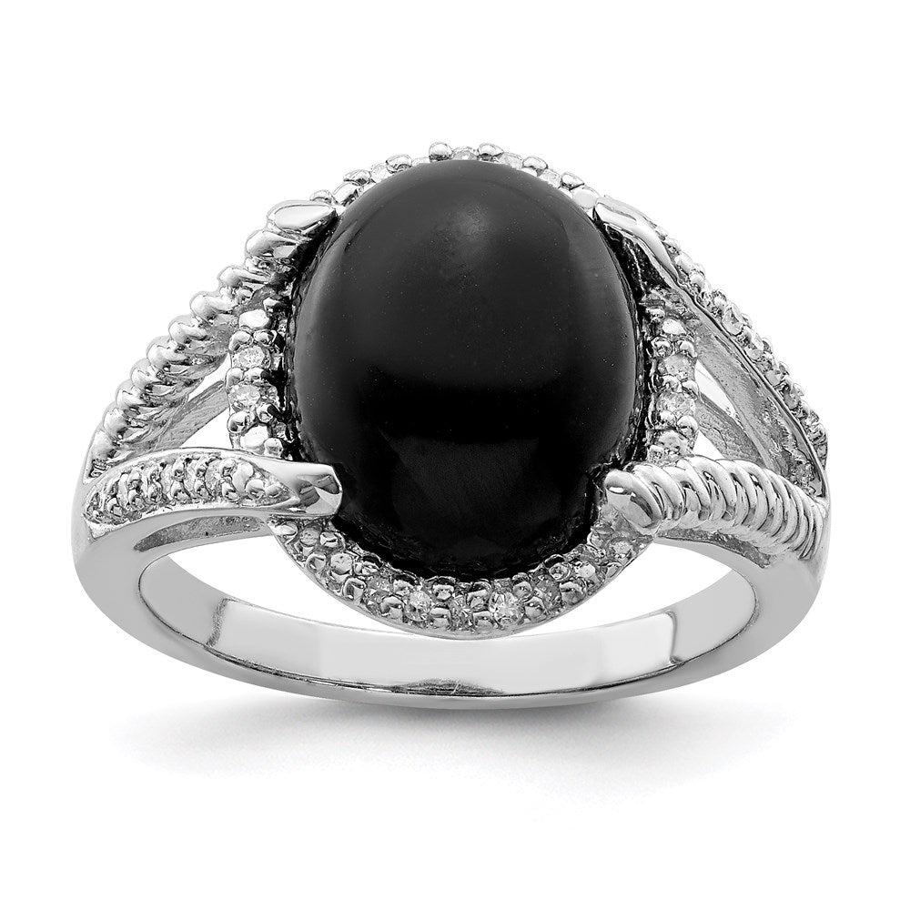 Sterling Silver Rhodium-plated Onyx and Diamond Ring - 4