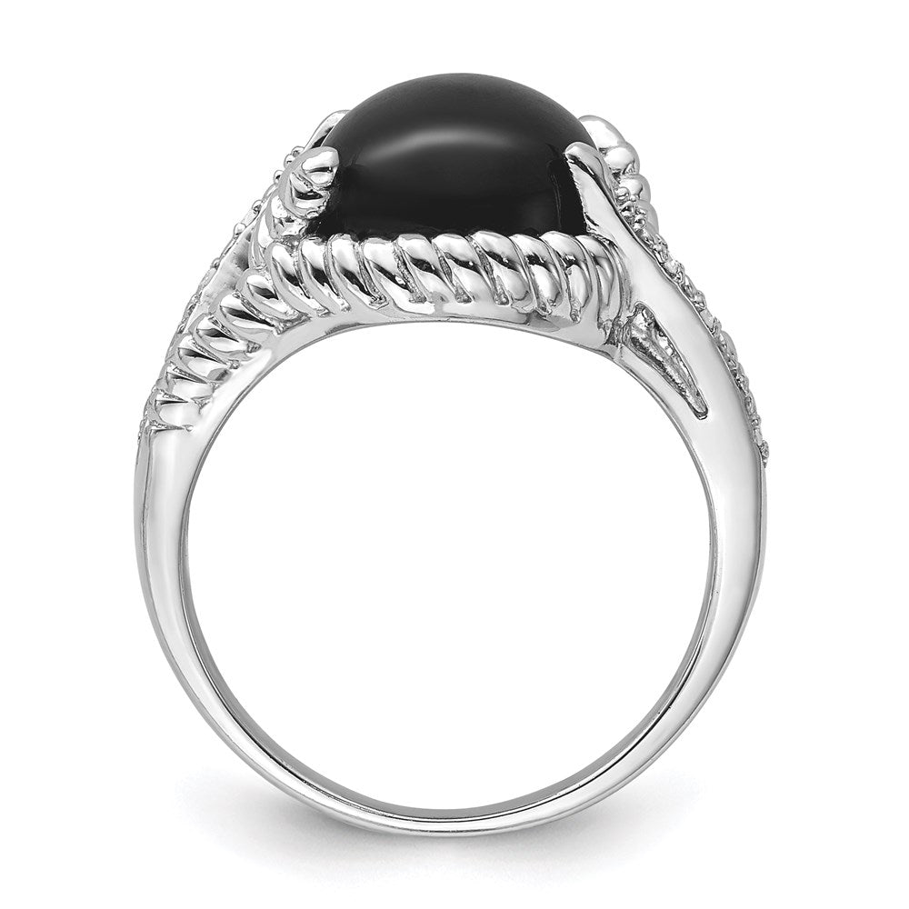 Sterling Silver Rhodium-plated Onyx and Diamond Ring - 8
