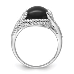 Sterling Silver Rhodium-plated Onyx and Diamond Ring - 8