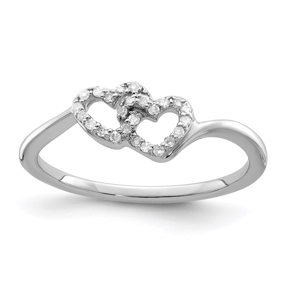 Sterling Silver Rhodium Plated Diamond Double Heart Promise Ring - 3