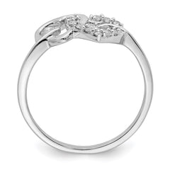 Sterling Silver Rhodium Plated Diamond Double Heart Ring - 5