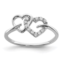 Sterling Silver Rhodium Plated Diamond Double Heart Ring - 5