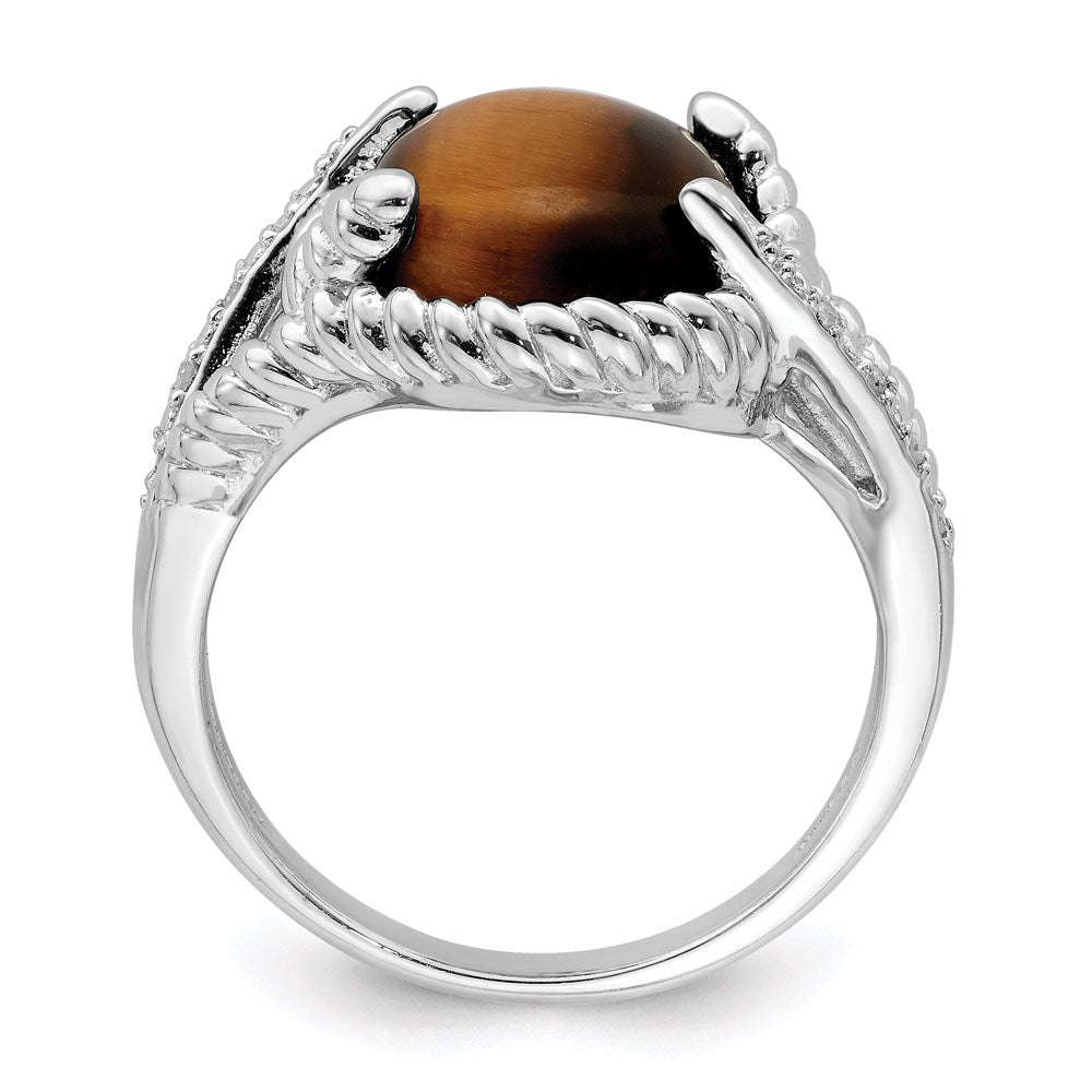 Sterling Silver Rhodium-plated Tigers Eye Quartz and Diamond Ring - 3
