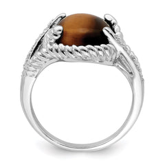 Sterling Silver Rhodium-plated Tigers Eye Quartz and Diamond Ring - 3