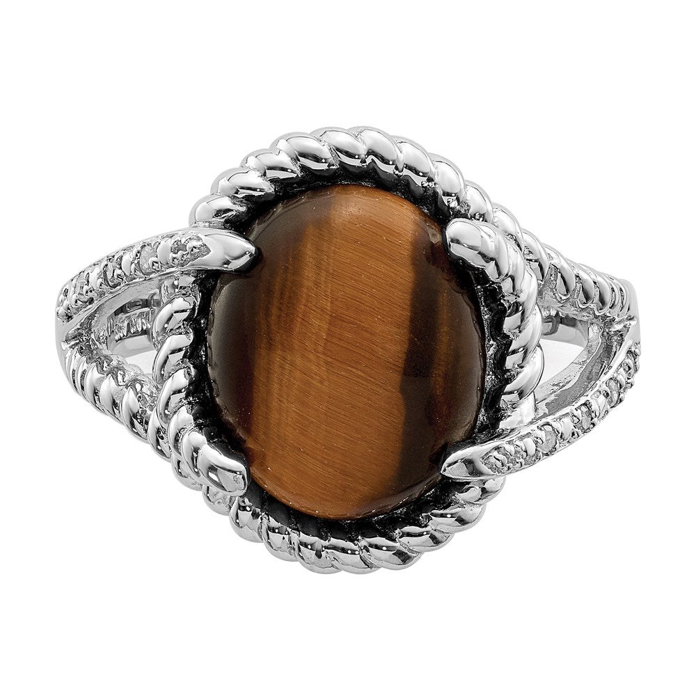 Sterling Silver Rhodium-plated Tigers Eye Quartz and Diamond Ring - 3