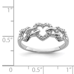 Sterling Silver Rhodium Plated Diamond Triple Heart Ring - 2