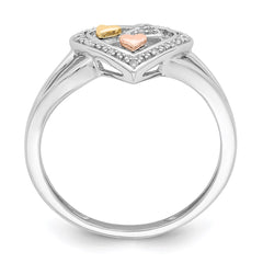 Sterling Silver Rhodium Plated with Gold-tone & Rose-tone Accent Diamond Ring - 2