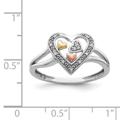 Sterling Silver Rhodium Plated with Gold-tone & Rose-tone Accent Diamond Ring - 2