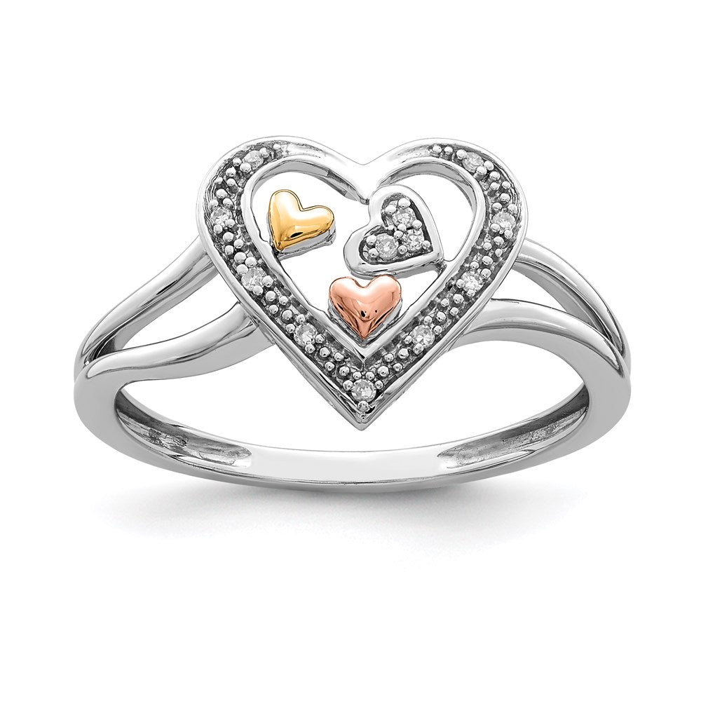 Sterling Silver Rhodium Plated with Gold-tone & Rose-tone Accent Diamond Ring - 2