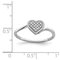 Sterling Silver Rhodium Plated Diamond Heart Ring - 21