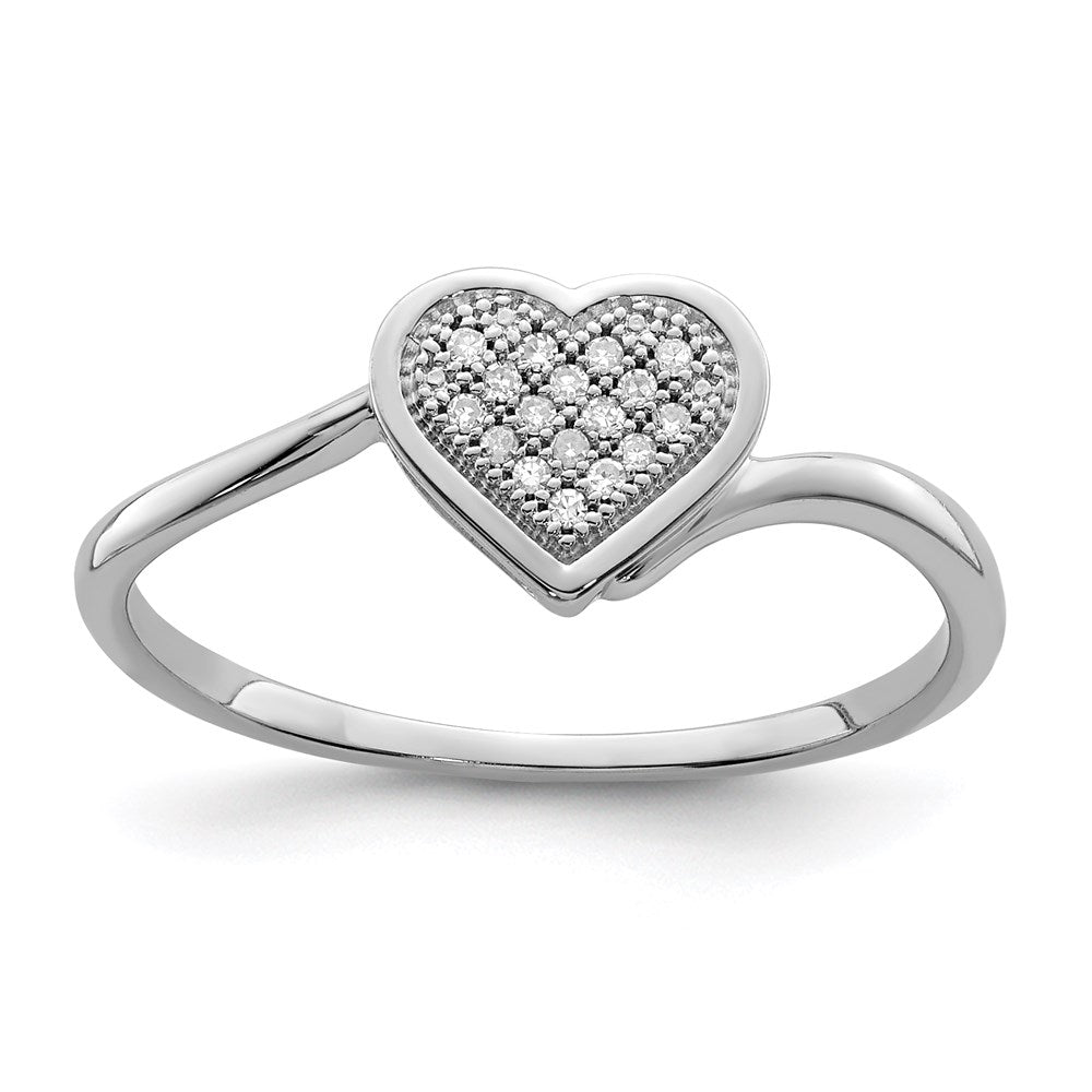 Sterling Silver Rhodium Plated Diamond Heart Ring - 21