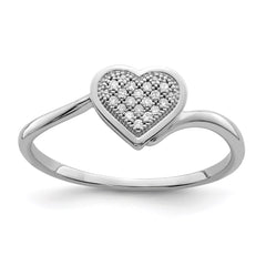 Sterling Silver Rhodium Plated Diamond Heart Ring - 4