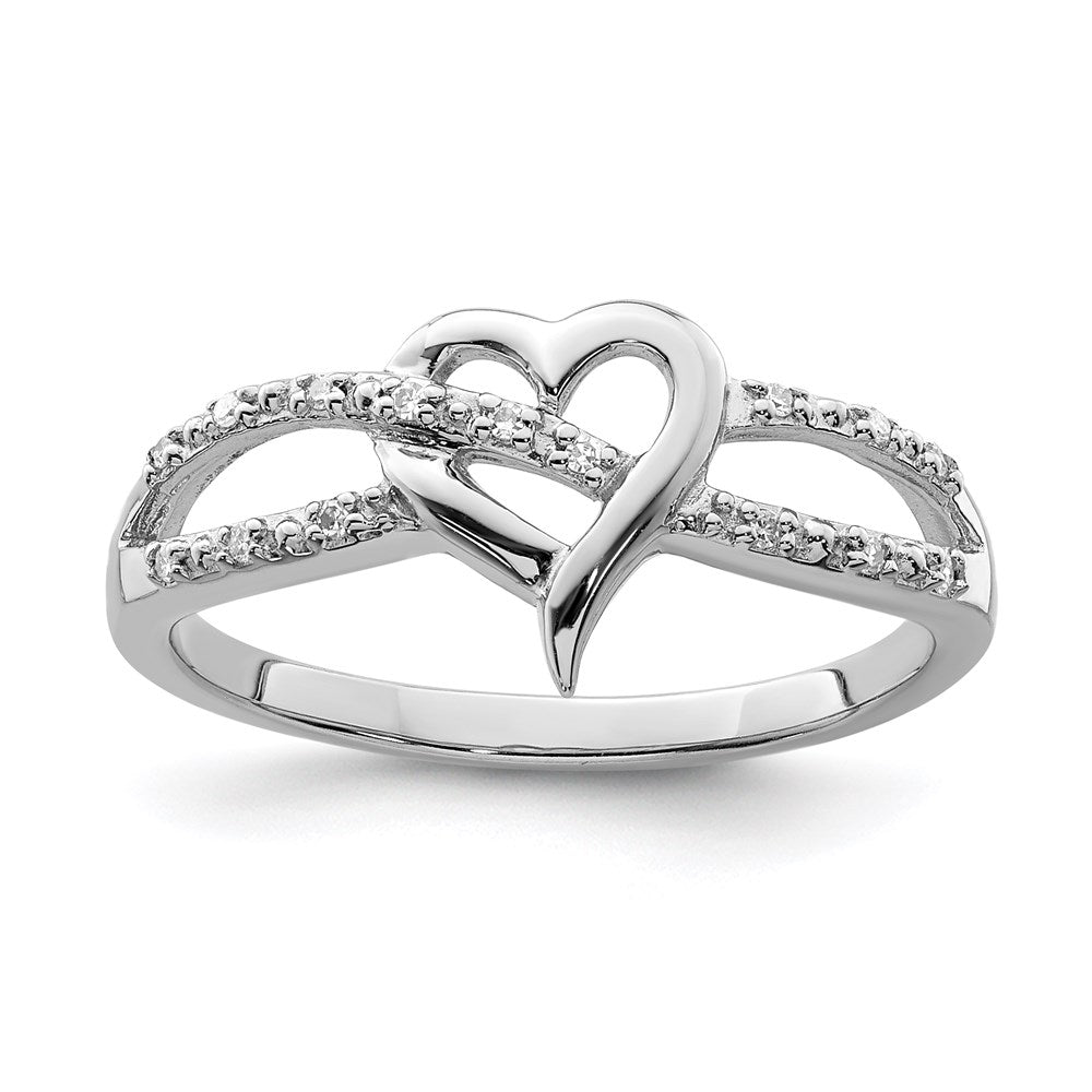 Sterling Silver Rhodium Plated Diamond Heart Ring - 17