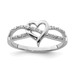 Sterling Silver Rhodium Plated Diamond Heart Ring - 17
