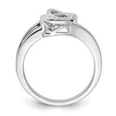 Sterling Silver Rhodium Plated Diamond Double Heart Ring - 9