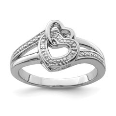 Sterling Silver Rhodium Plated Diamond Double Heart Ring - 8