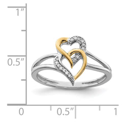 Sterling Silver Rhodium Plated with 14K Yellow Gold Diamond Heart Ring - 3