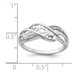 Sterling Silver Rhodium Plated Diamond Heart MOM Ring - 6
