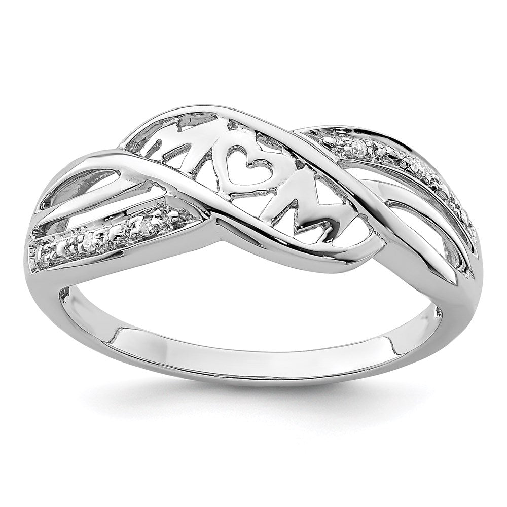 Sterling Silver Rhodium Plated Diamond Heart MOM Ring - 6