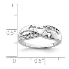 Sterling Silver Rhodium Plated Diamond MOM Ring - 3