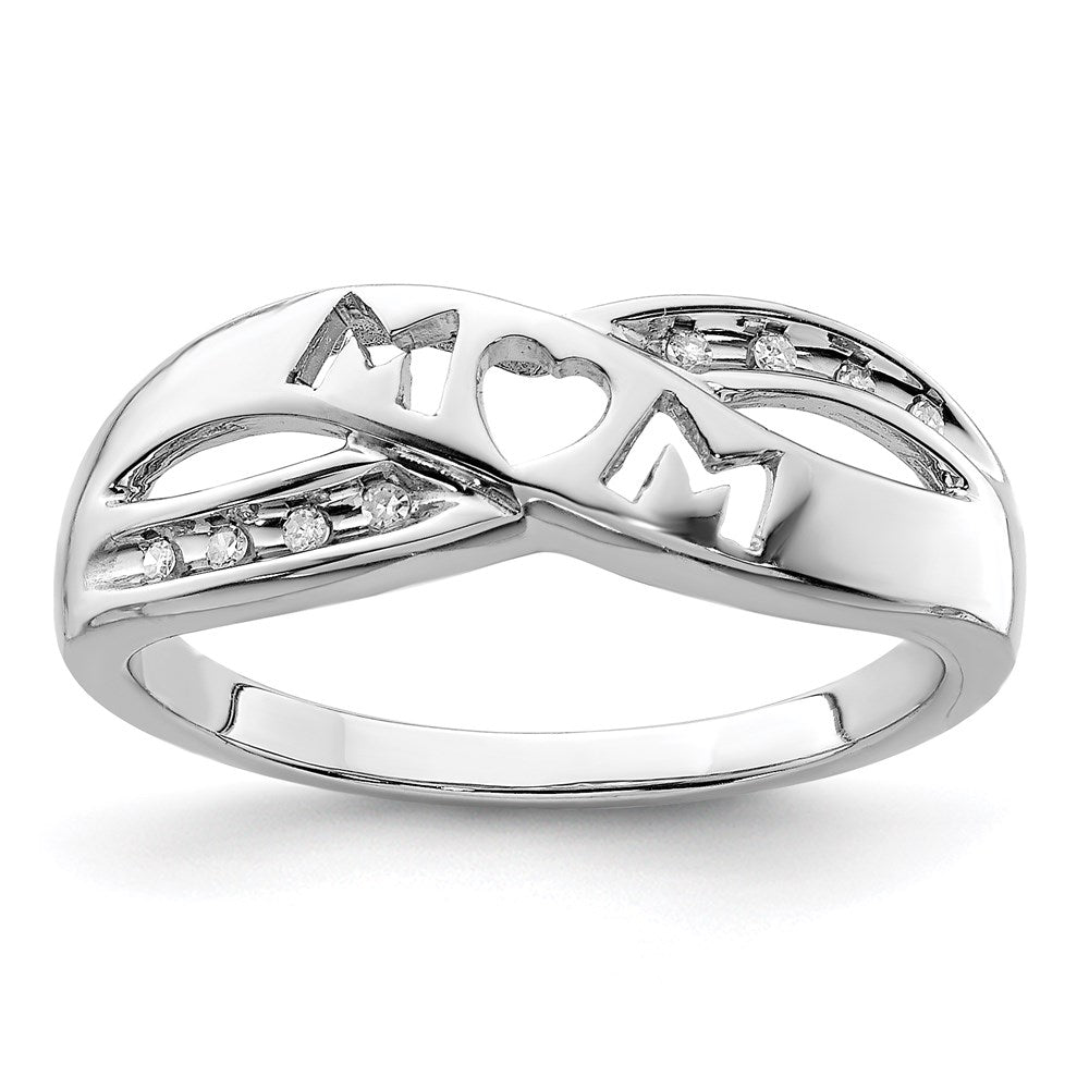 Sterling Silver Rhodium Plated Diamond MOM Ring - 3